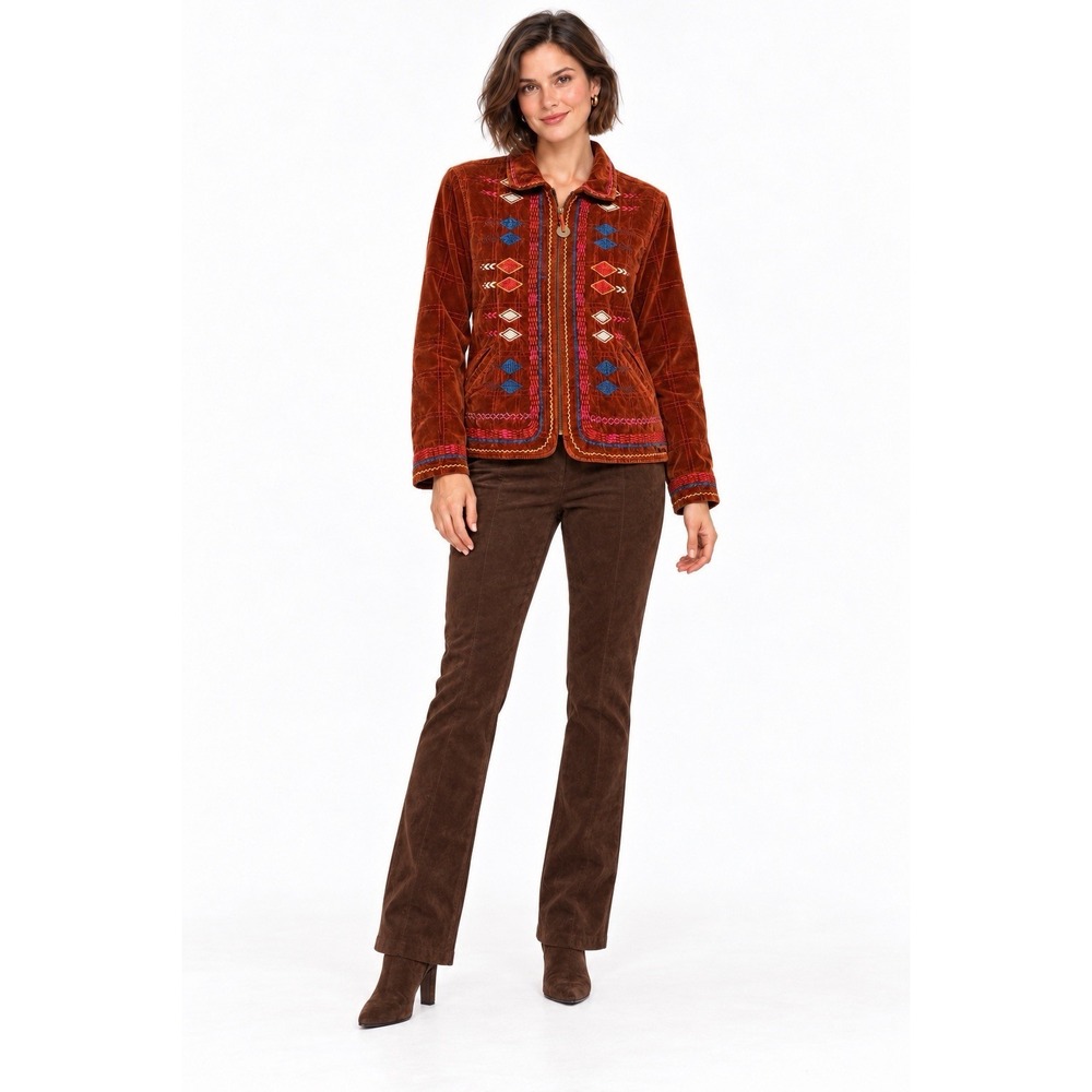 Vintage Coldwater Creek Rust Velvet Embroidered Small Petite Boho Southwestern